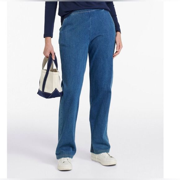 L.L. Bean Pull-On Flat Front Straight Leg Jeans Size MP EUC - Picture 5 of 5